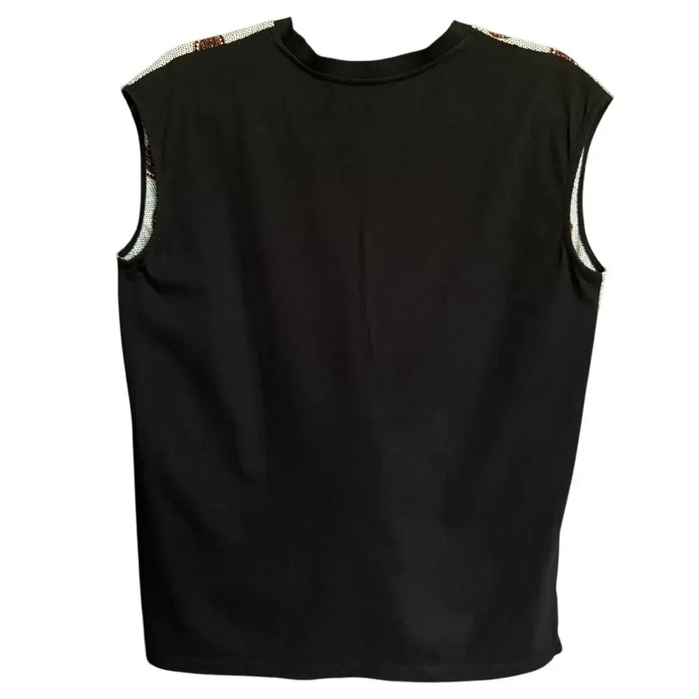 Bimba Y Lola Abstract Print Sleeveless Top Blouse White Black Size Medium - Picture 4 of 7